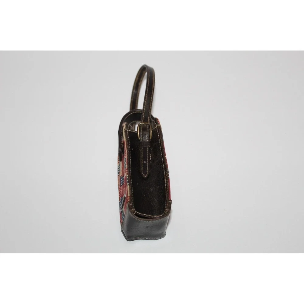 Longaberger American Flag Tapestry Leather Cell Phone Pouch Case Brown Strap